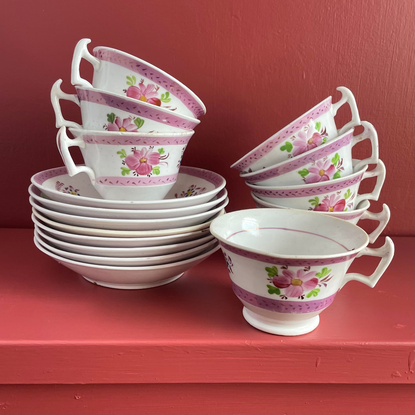 Victorian Pink Lustreware Tea Set | 21 Pieces