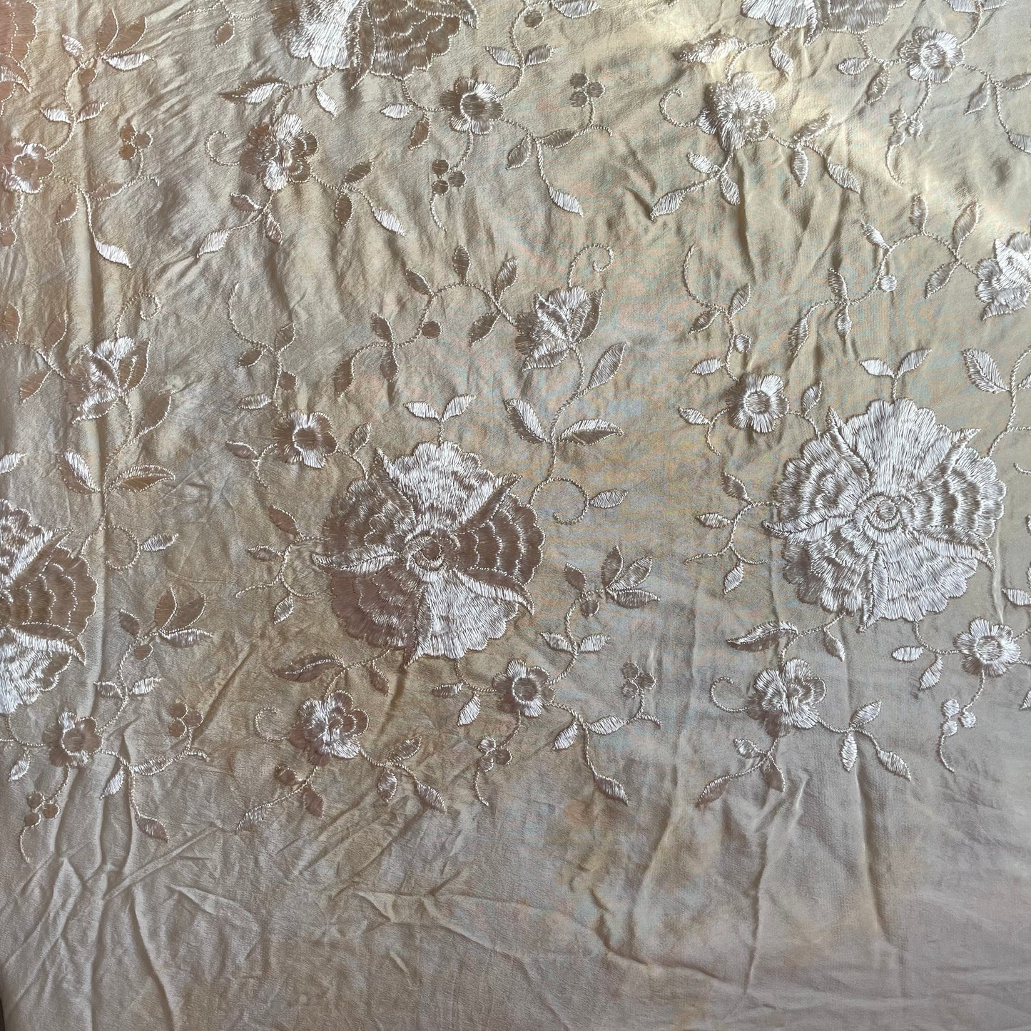Antique Embroidered Silk Piano Shawl