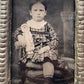 Victorian Tintype of Child with Doll in Cast Iron Miniature Frame