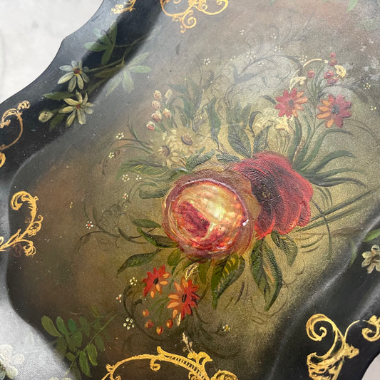 Victorian Hand Painted Tole Tray with Pearl