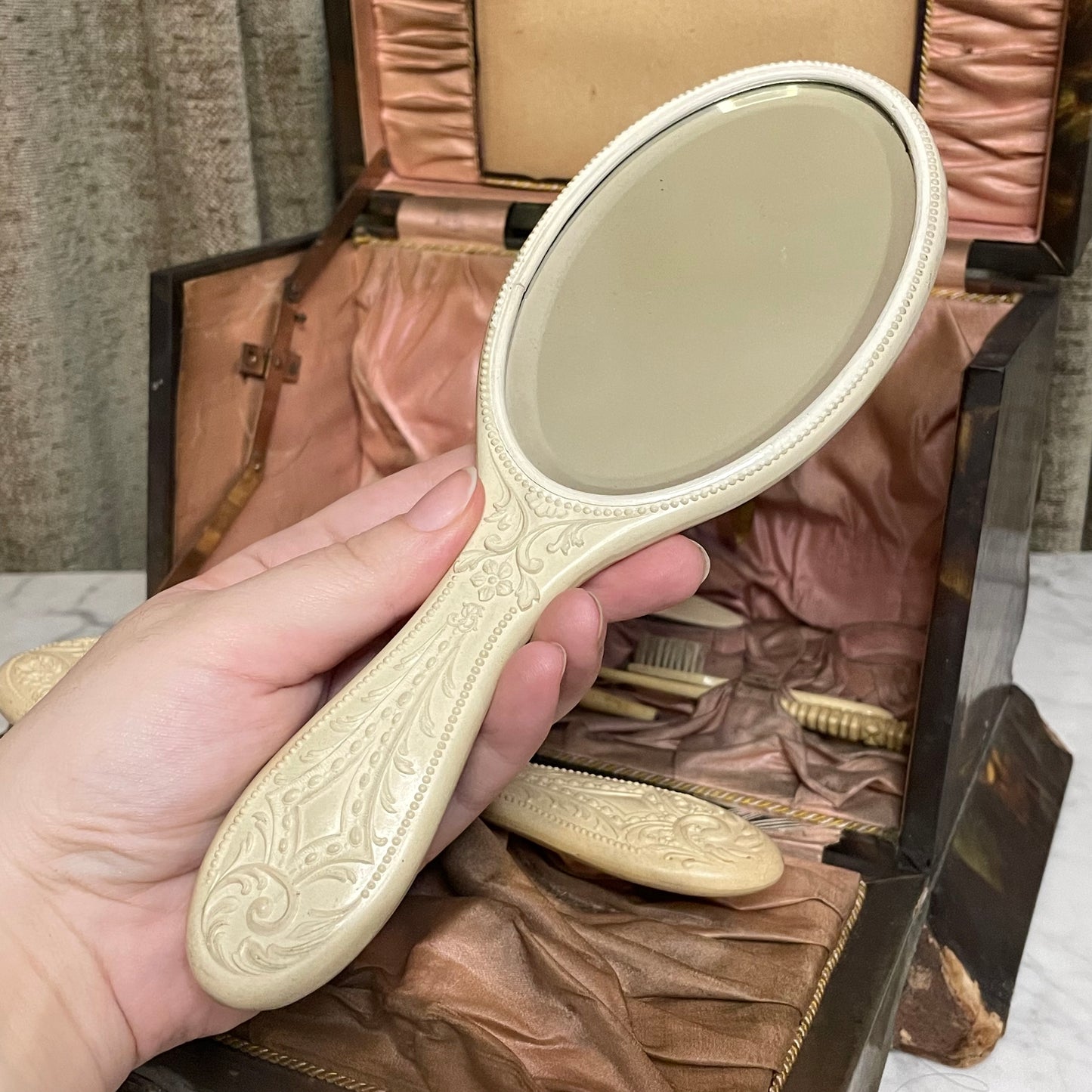 Victorian Celluloid Vanity Box with Contents