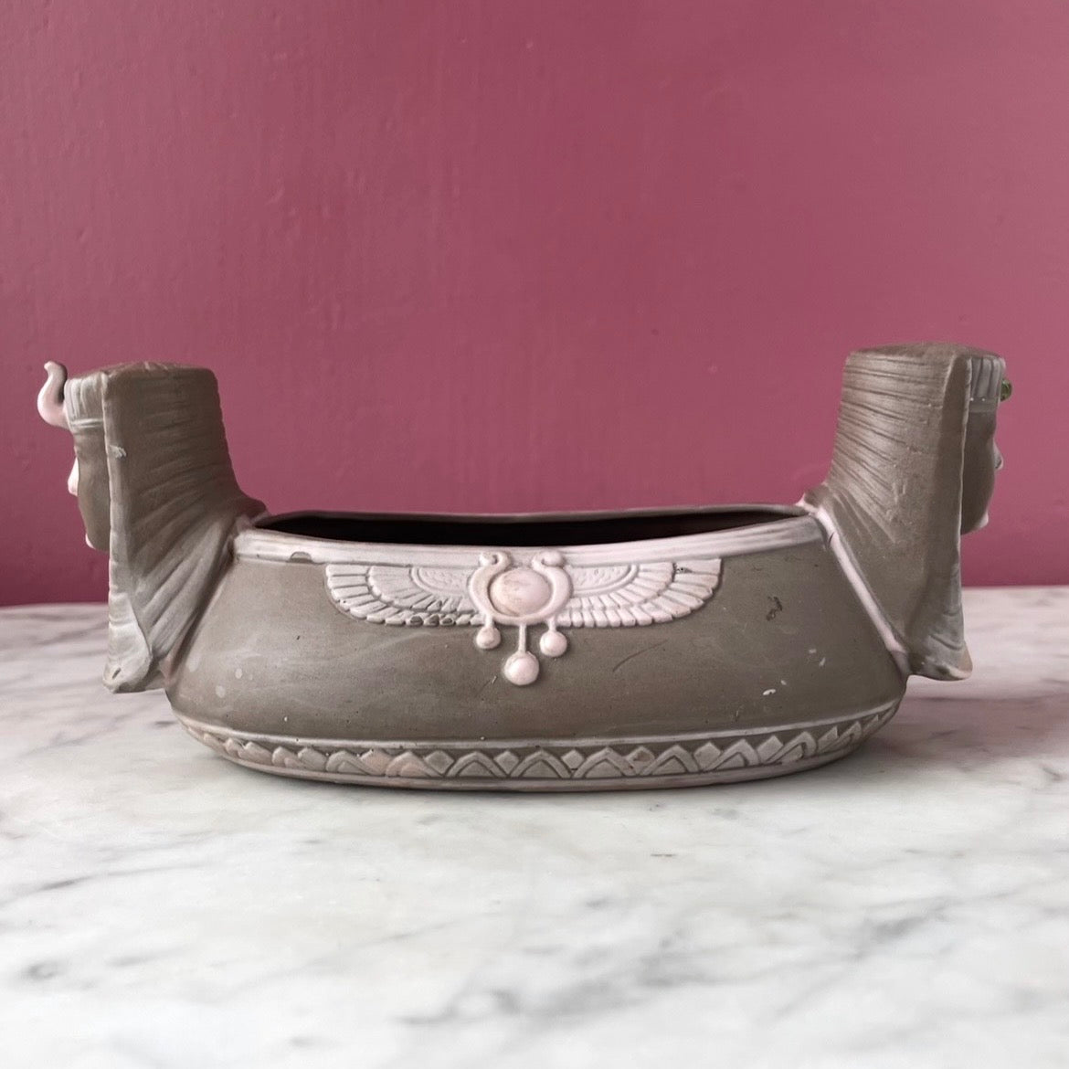 Antique Schafer & Vater Pink Jasperware Sphinx Vessel | Egyptian Revival