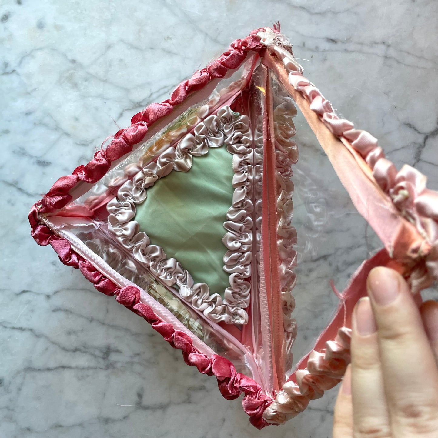Antique Glass & Ribbonwork Handkerchief Box