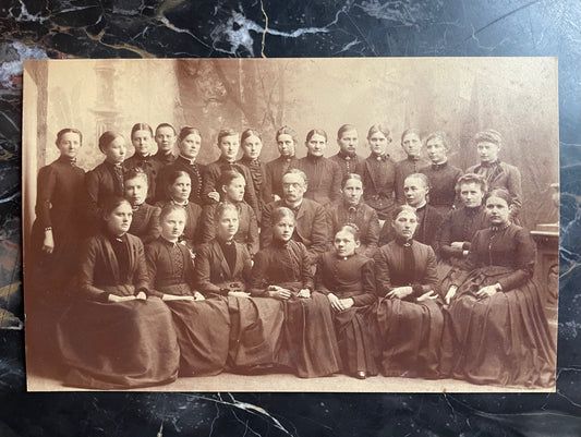 Victorian Girls School Class Photo with a Little Person