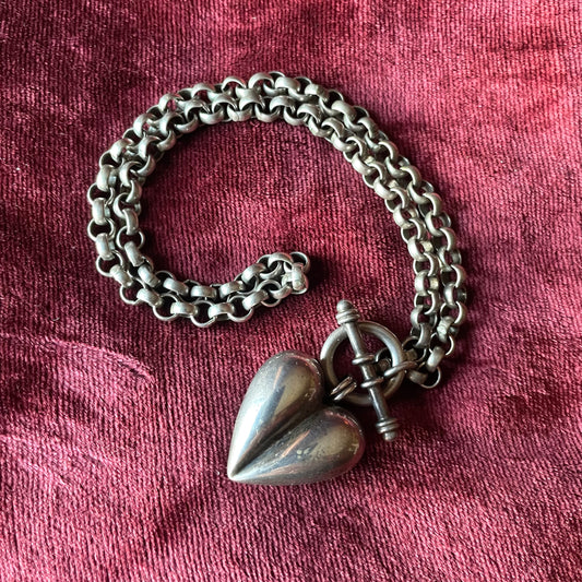 Victorian Style Vintage Sterling Silver Heart Pendant on Chain