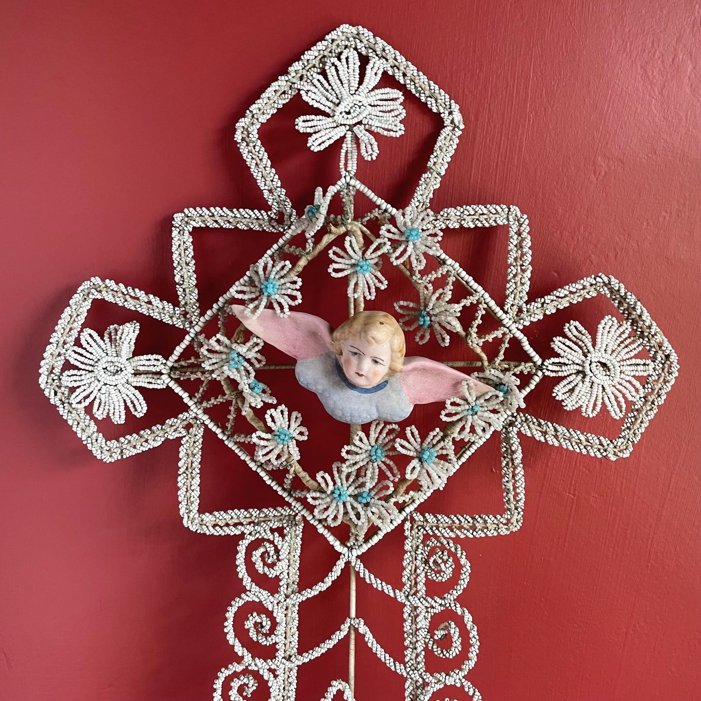 Antique French Beaded Cemetery Cross