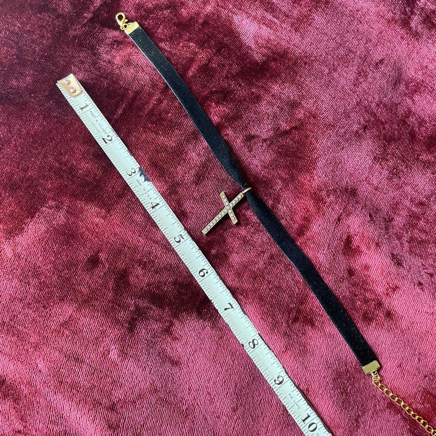 Victorian Seed Pearl Cross on Velvet Choker