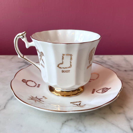 Vintage Fortune Telling Tea Cup & Saucer | Red Rose for Taylor & Kent | Cup No. 1
