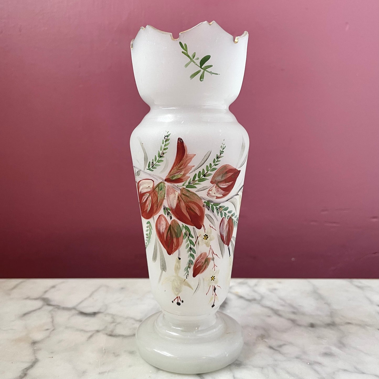 White Victorian Bristol Glass Bud Vase