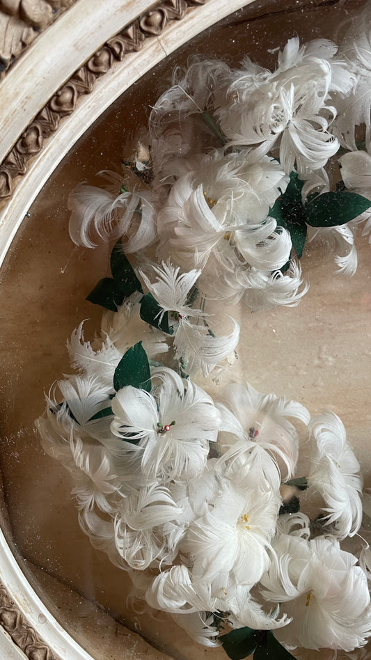 Victorian Feather Work Wreath in Original Shadow Box