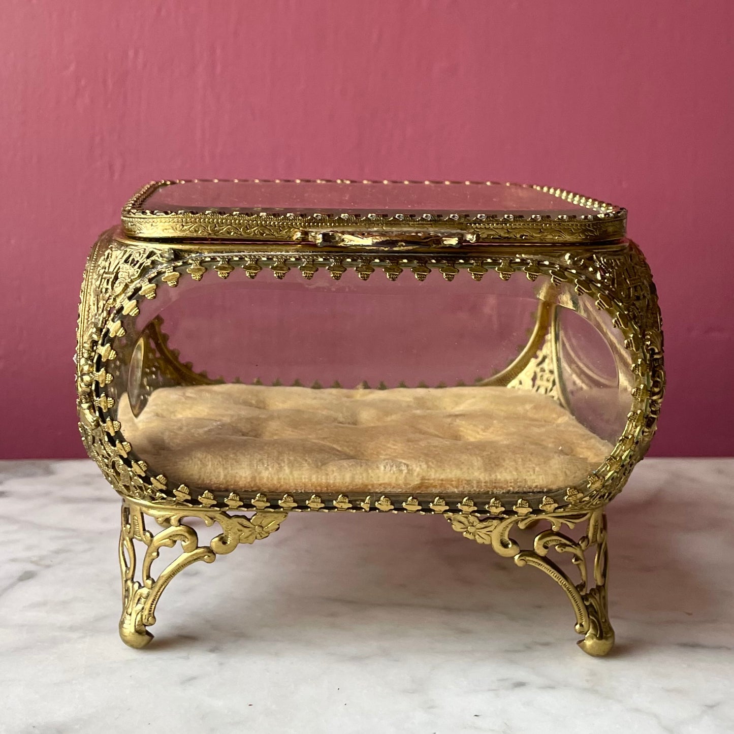 Antique Bevelled Glass Jewelry Casket