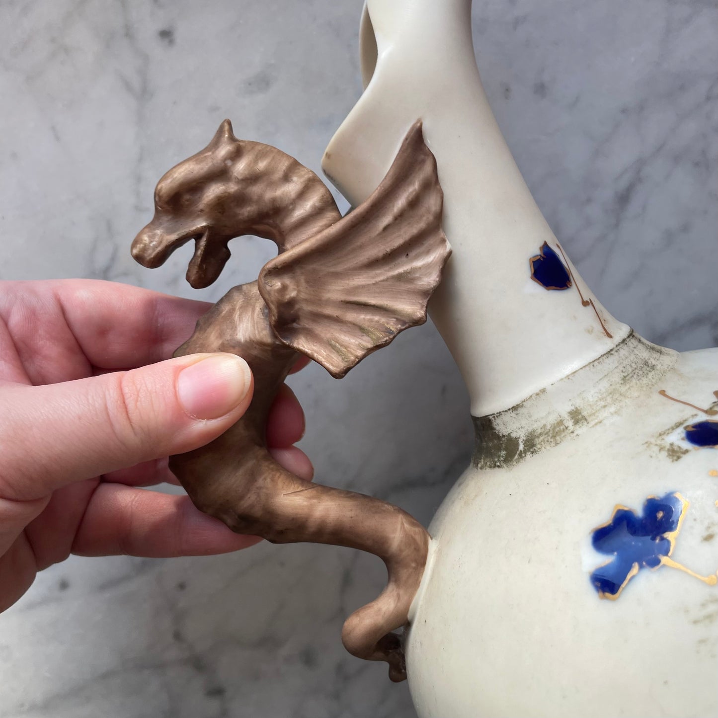 Antique Porcelain Ewers with Dragon Handles | Austrian Jugendstil