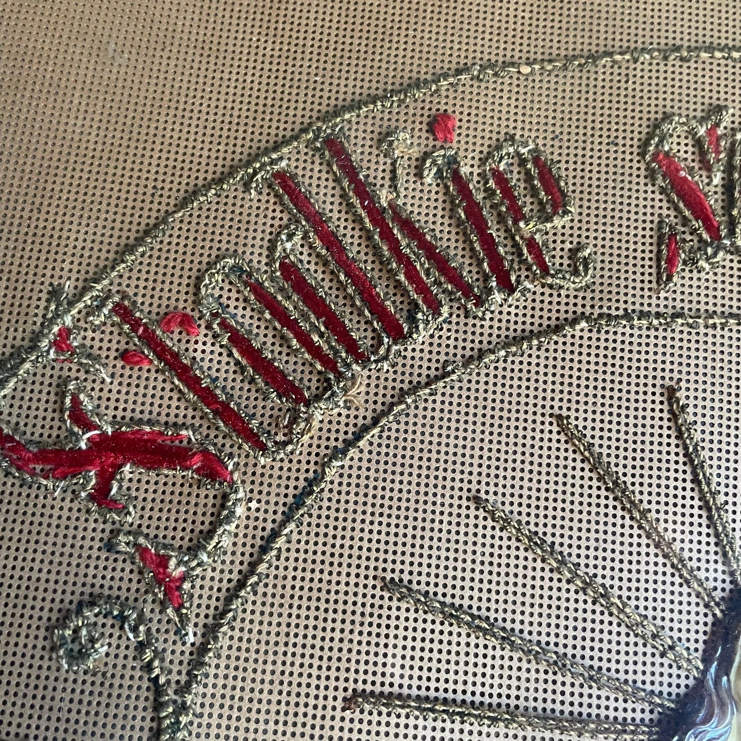 Antique Religious Punch Paper Embroidery with Celluloid Christ