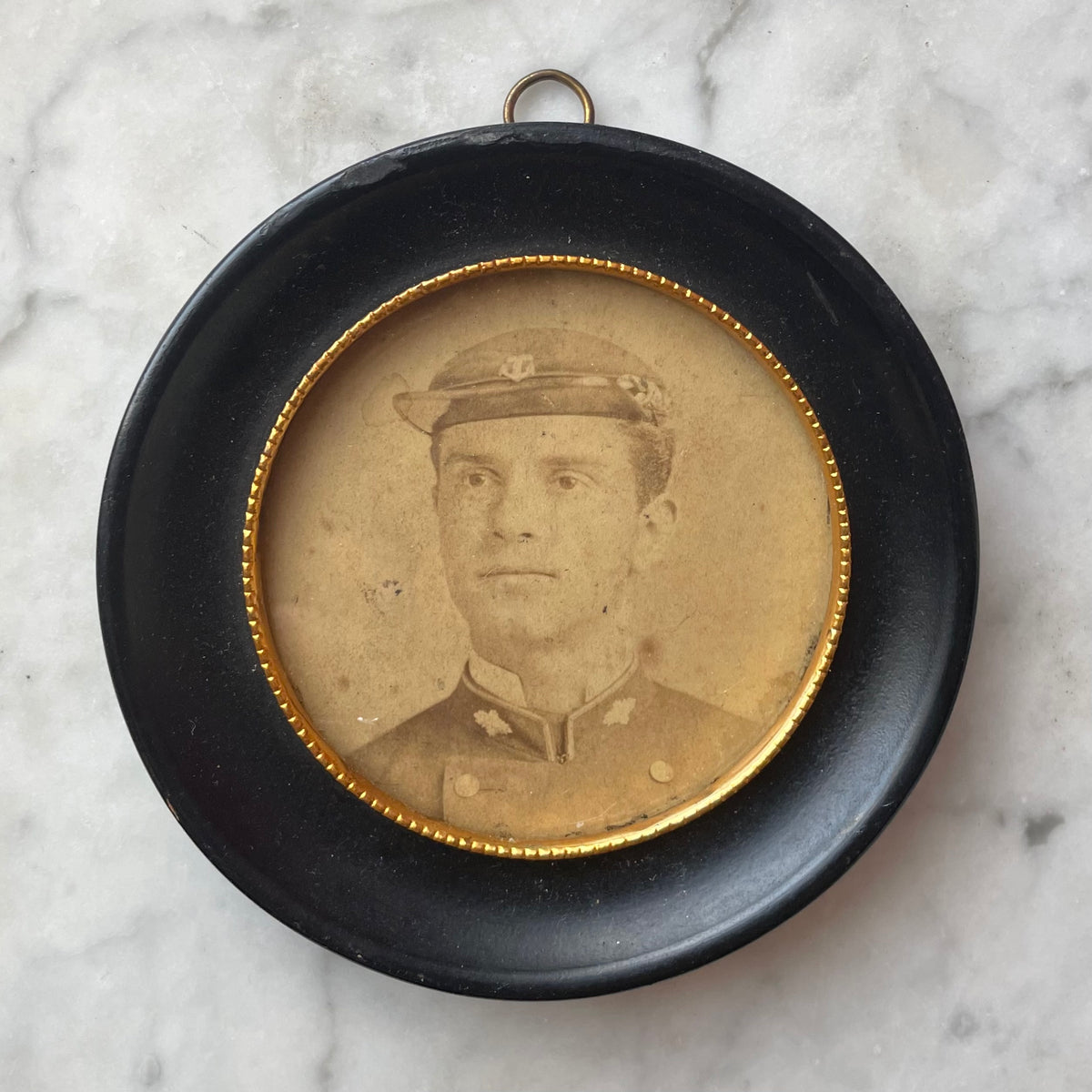 Victorian Navy Cadet Miniature Photo in Round Frame