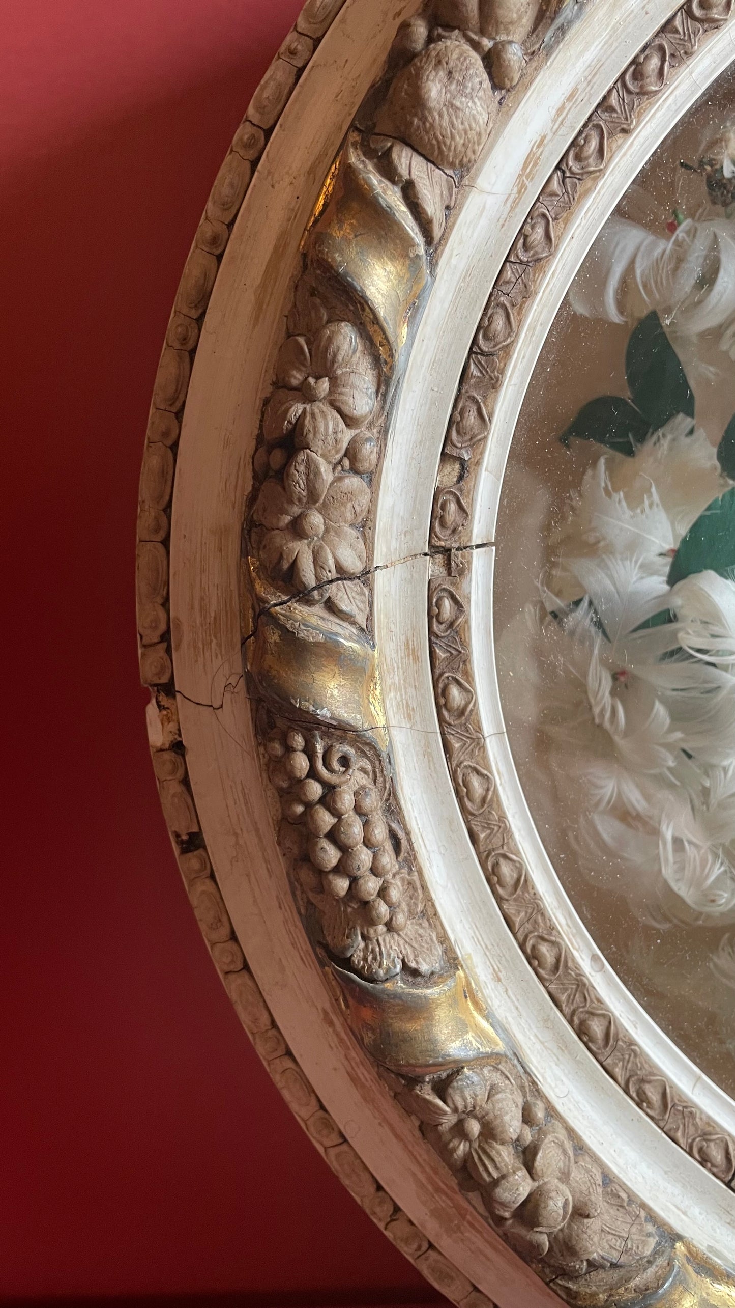 Victorian Feather Work Wreath in Original Shadow Box