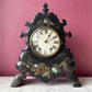 Victorian Cast Iron Mantle Clock with Mother of Pearl Inlay