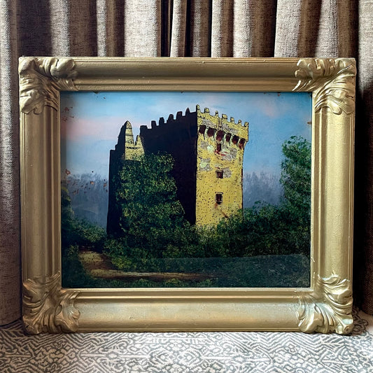 Antique Reverse Painted Glass Castle