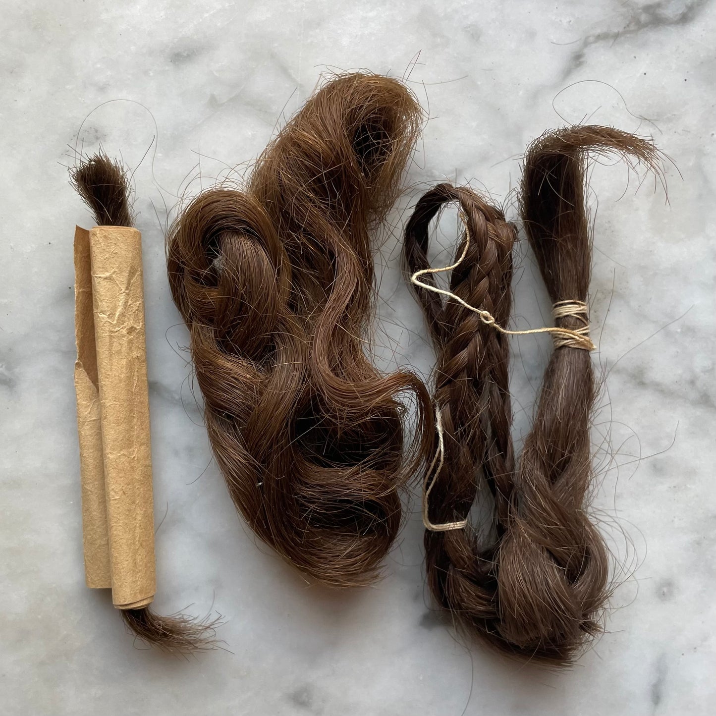 Early 19th C Wallpaper Box with Locks of Hair | 1825