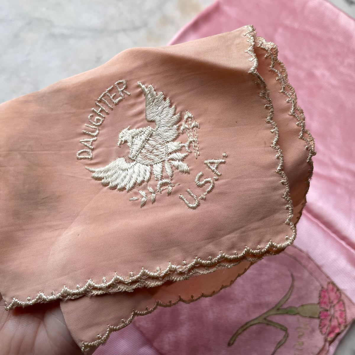 Antique 1930s Pink Satin Handkerchief Holder