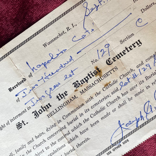 Saint John the Baptist Catholic Cemetery Deed