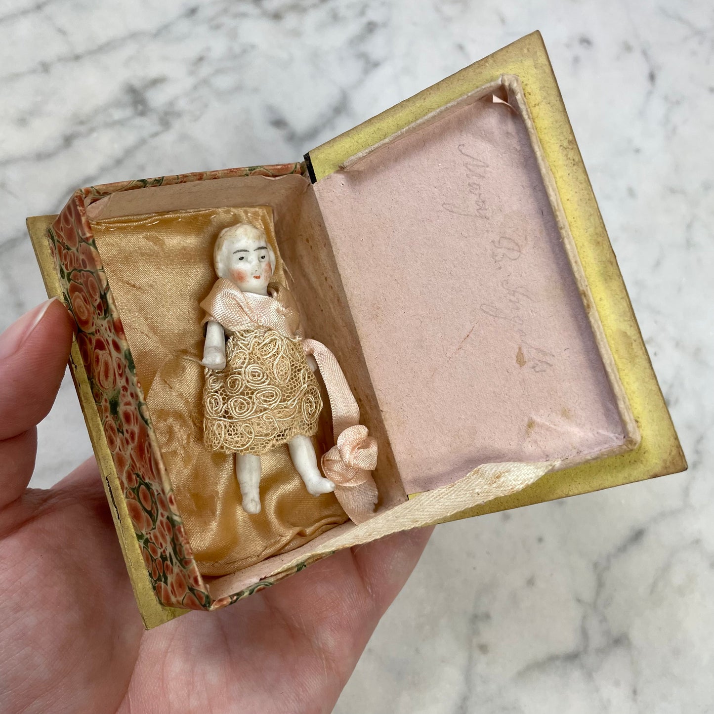 Victorian Book Shaped Glass Box with Frozen Charlotte Doll