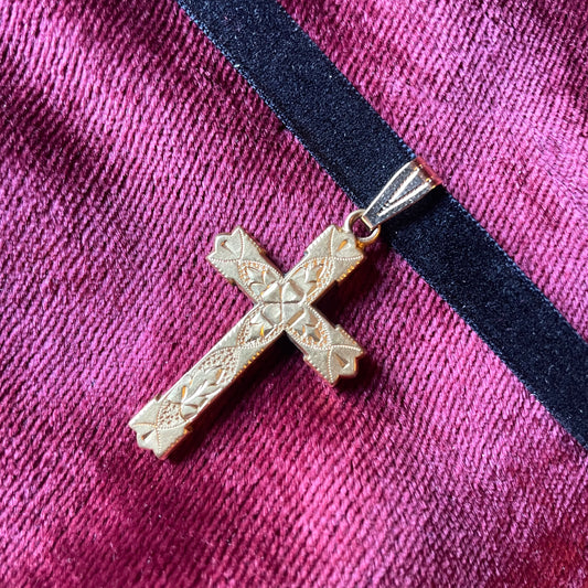 Gold Victorian Cross on Velvet Choker