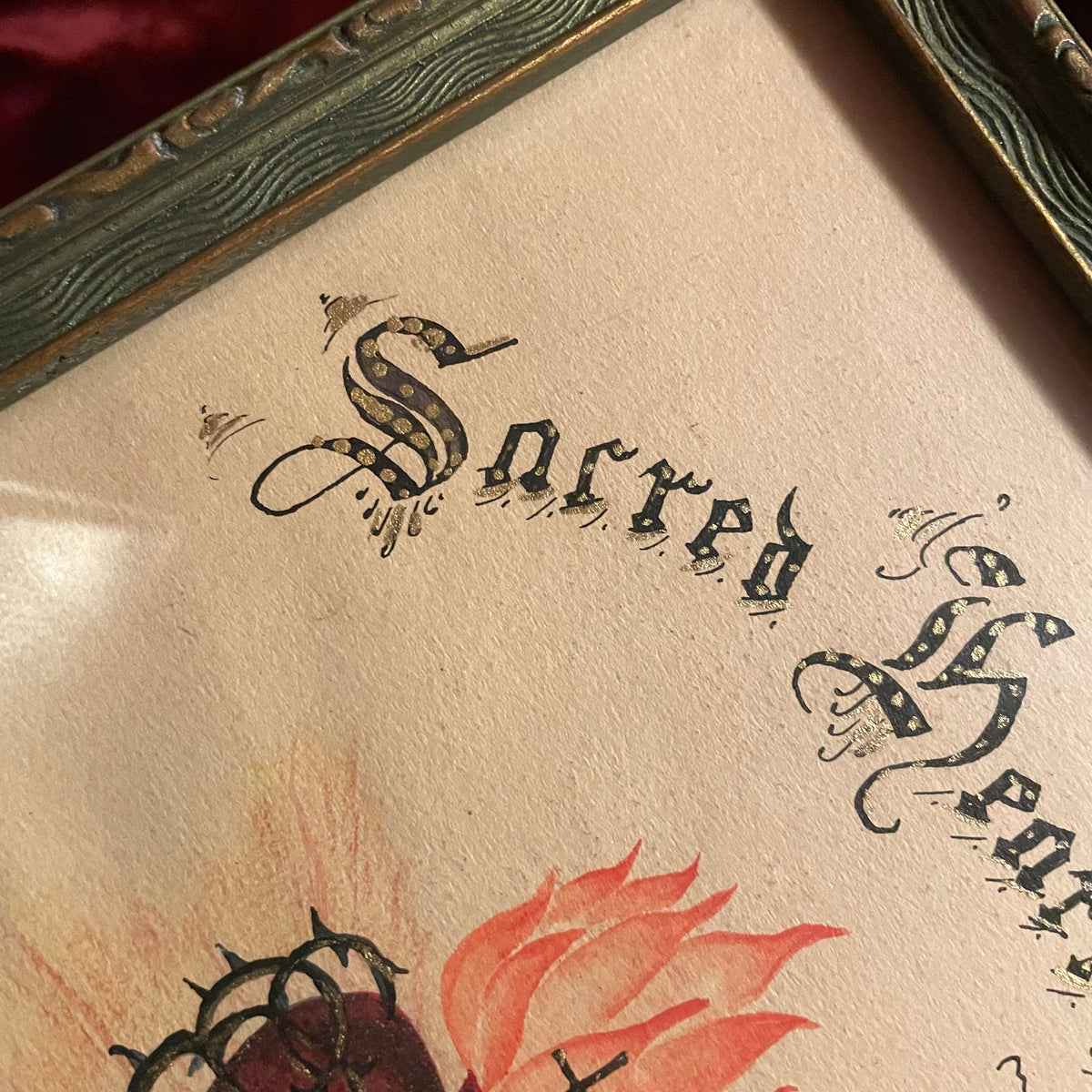 Antique Sacred Heart Painting