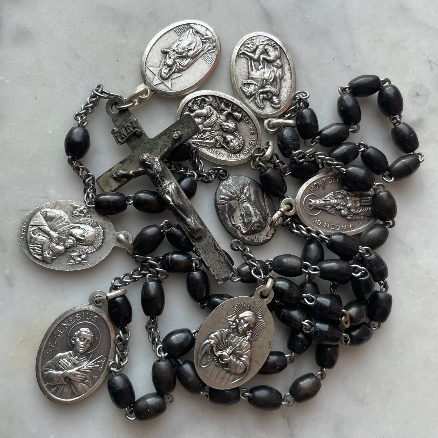 Antique Rosary with Saints Medals