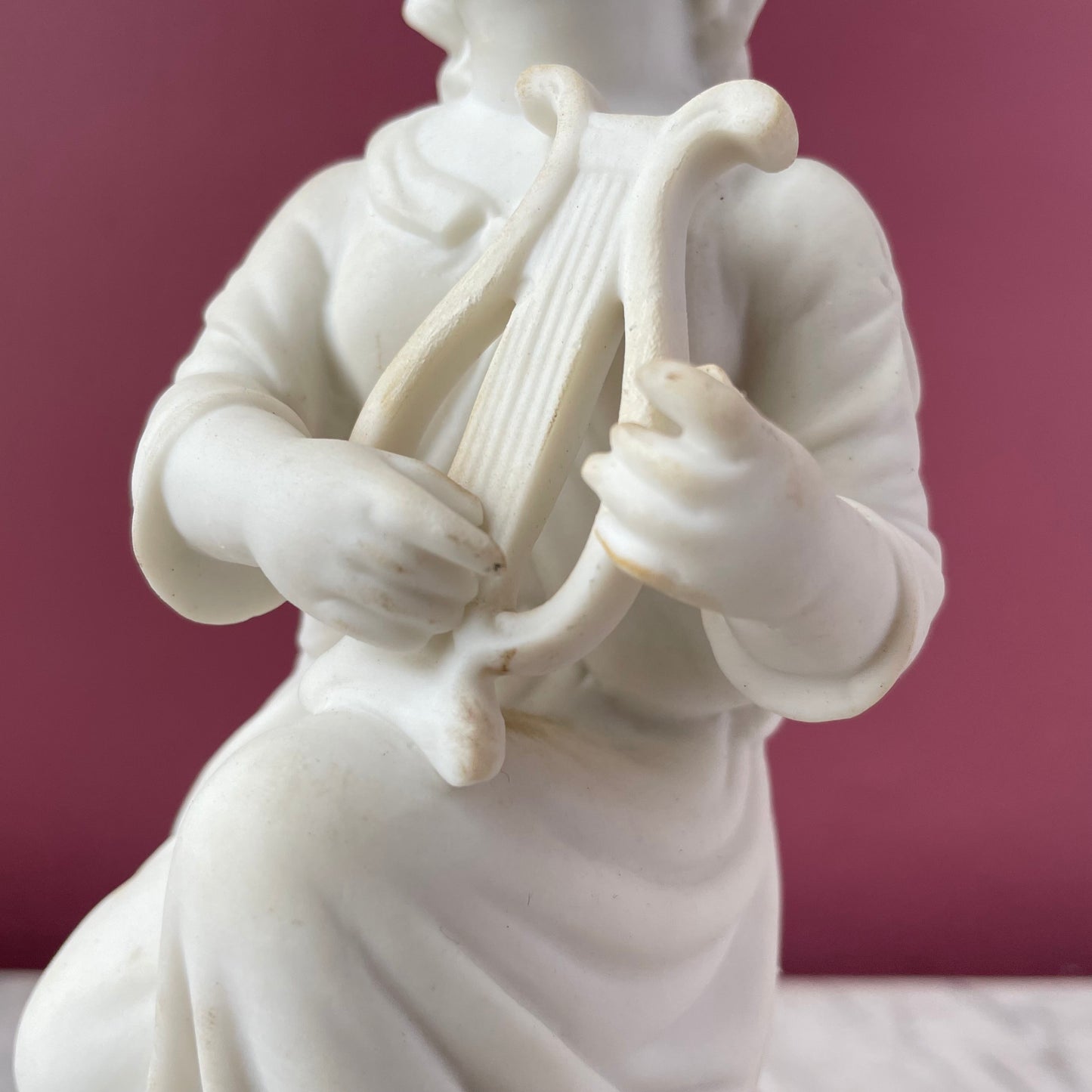 Praying Child with Harp | Victorian Parian Figure