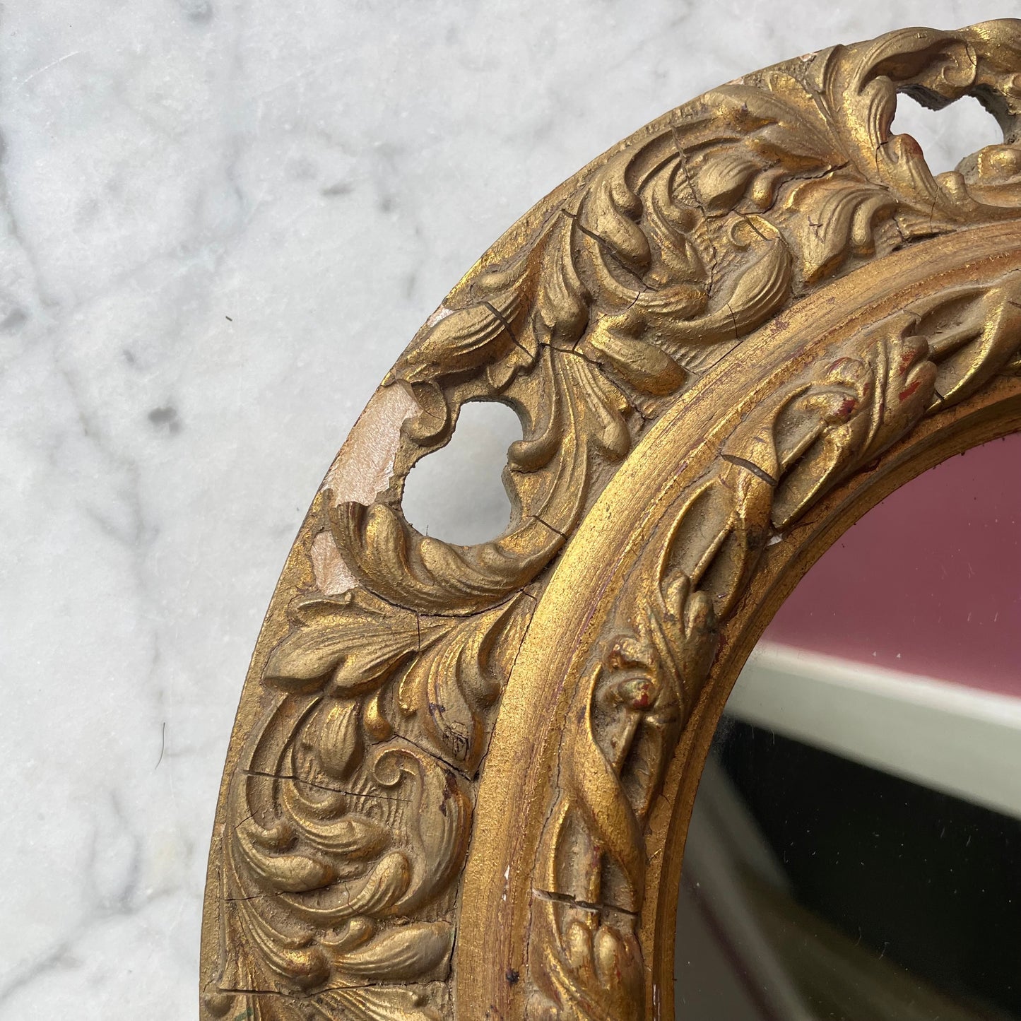 Vintage Baroque Style Oval Gilded Mirror