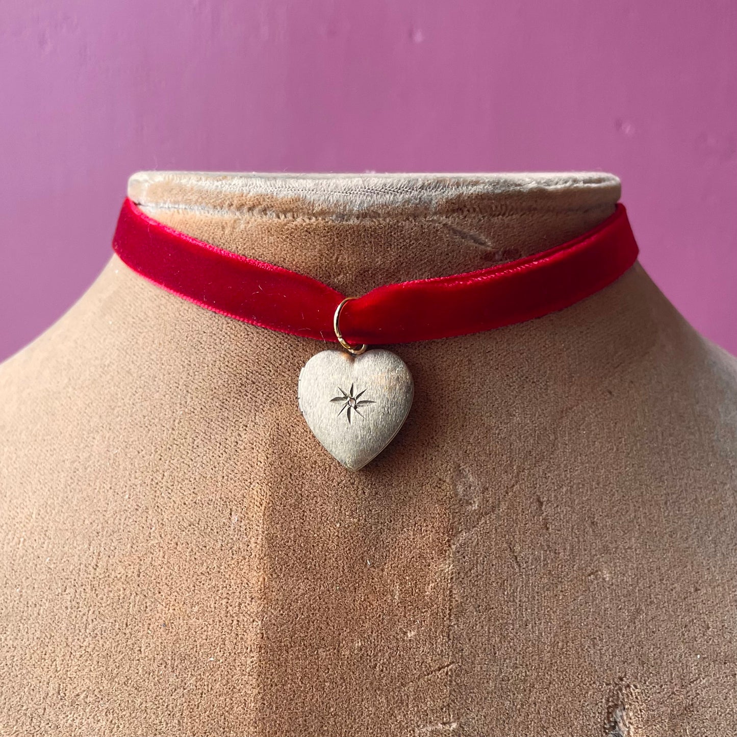 Antique Heart Locket on Velvet Choker