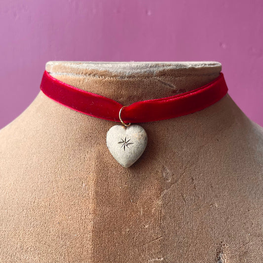 Antique Heart Locket on Velvet Choker