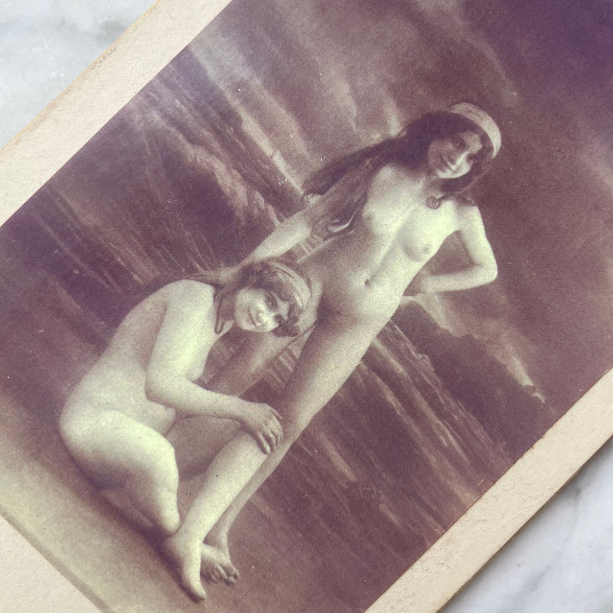 Antique Risqué Cabinet Card Photo of Two Nude Women