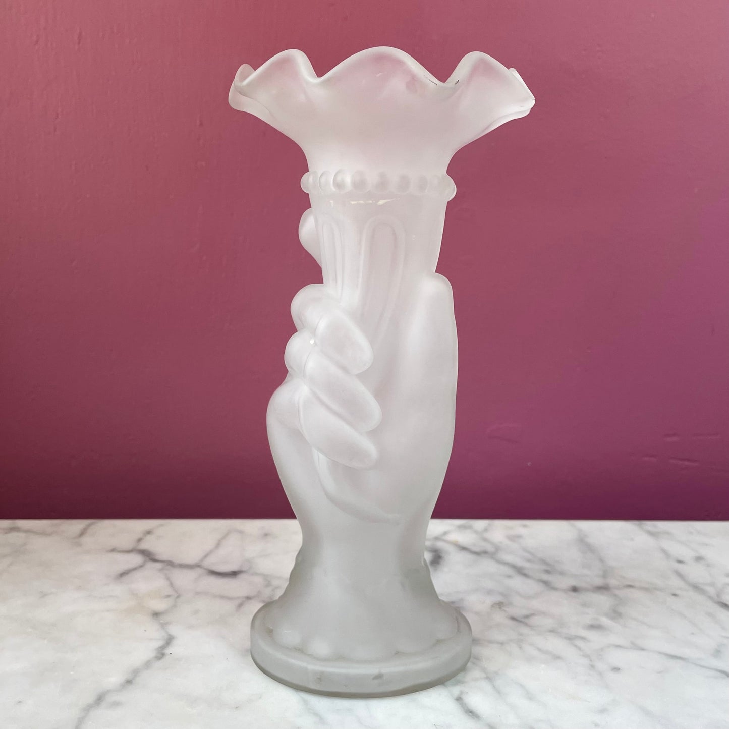 Antique Frosted Glass Hand Vase