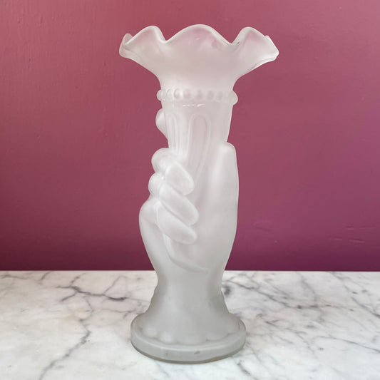 Antique Frosted Glass Hand Vase
