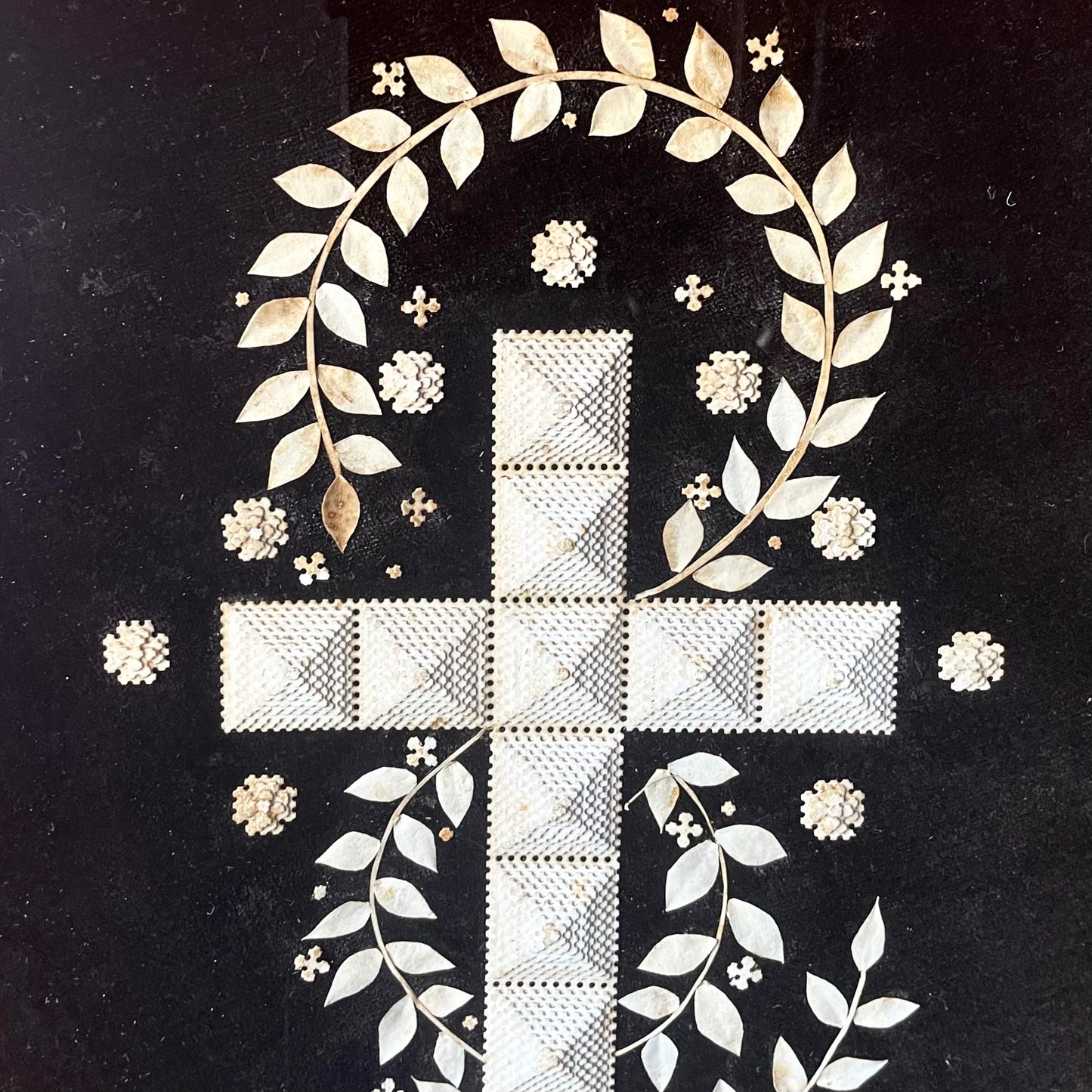 Victorian Lace Paper Cross on Velvet