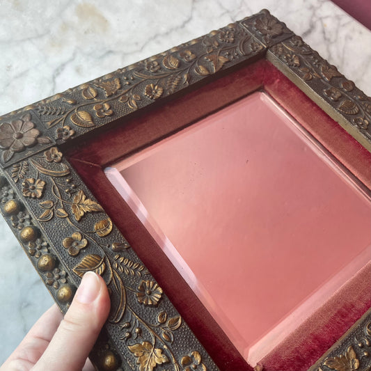 Victorian Floral Gesso & Red Velvet Mirror