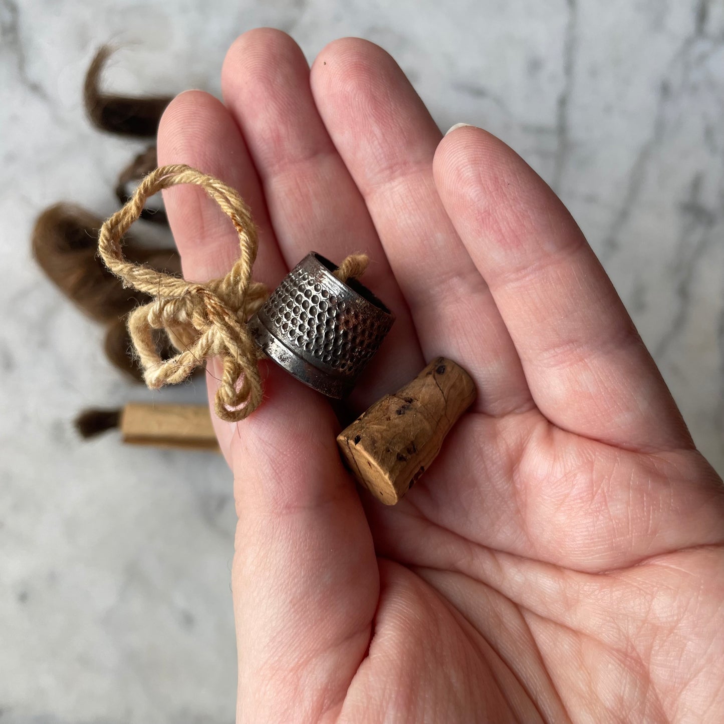 Early 19th C Wallpaper Box with Locks of Hair | 1825