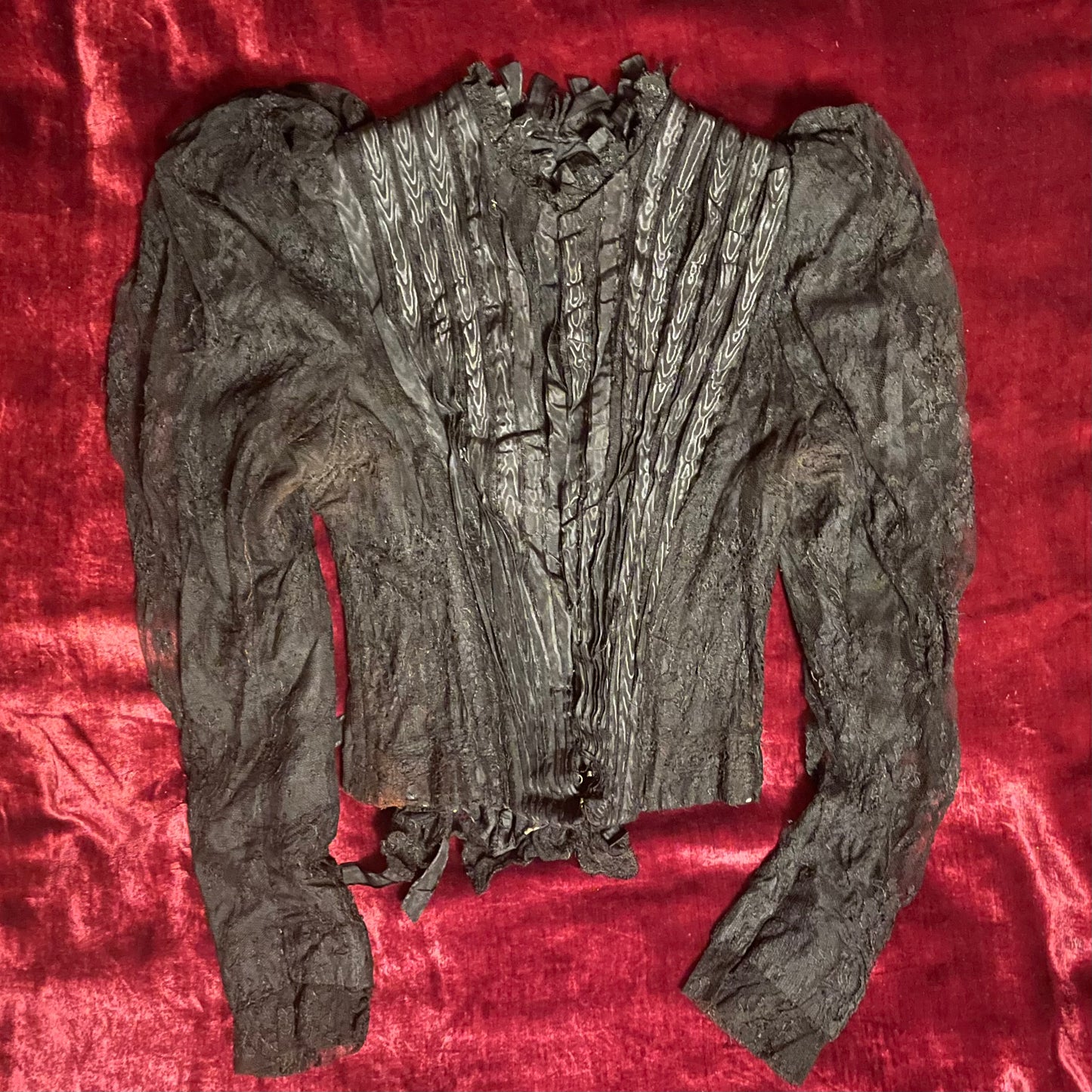 Victorian Black Lace and Watered Silk Top