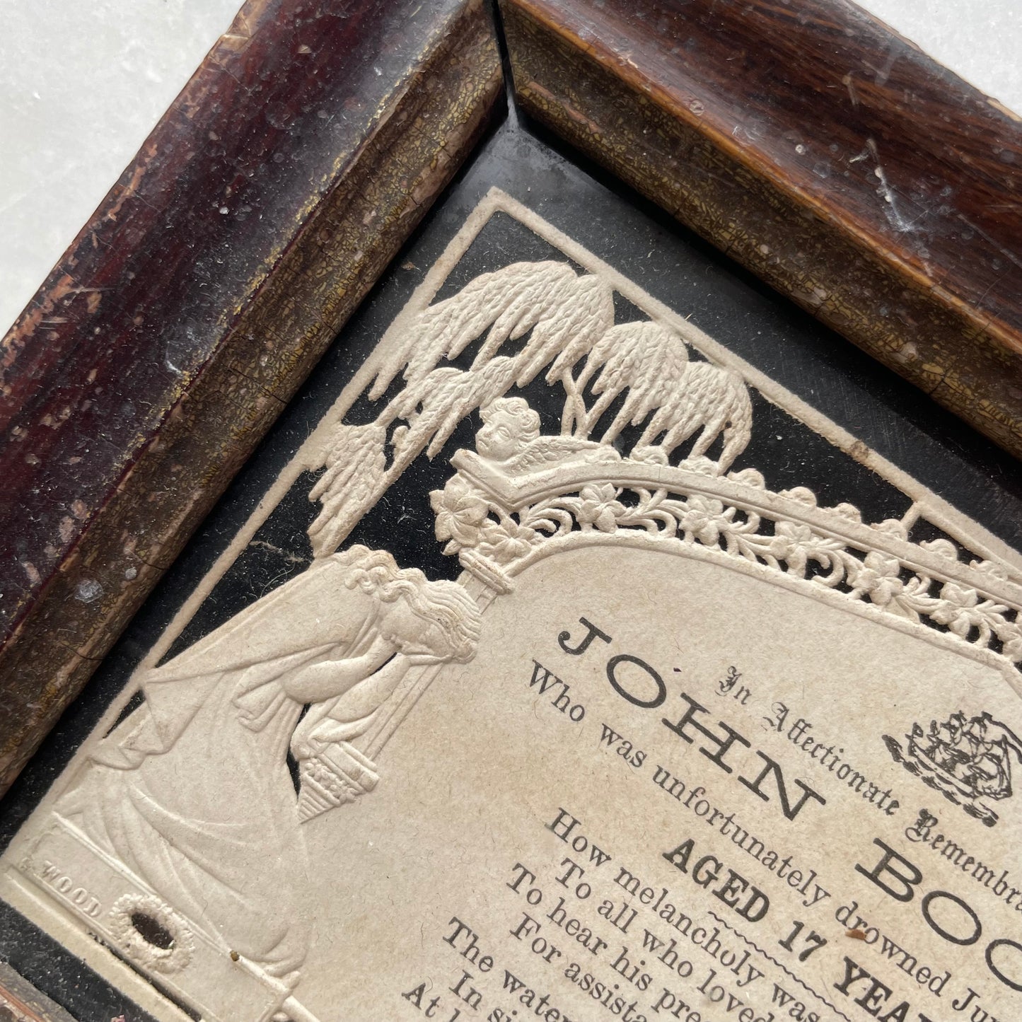 Victorian Mourning Die Cut in Original Frame