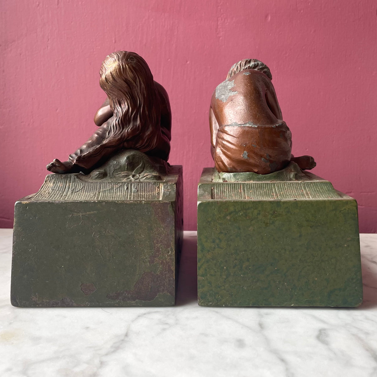 Grieving Girl Antique Art Nouveau Bookends