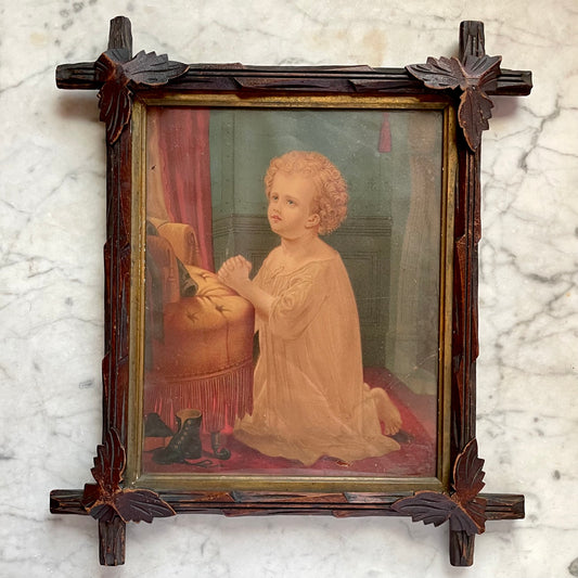 Child at Prayer | Victorian Framed Lithograph