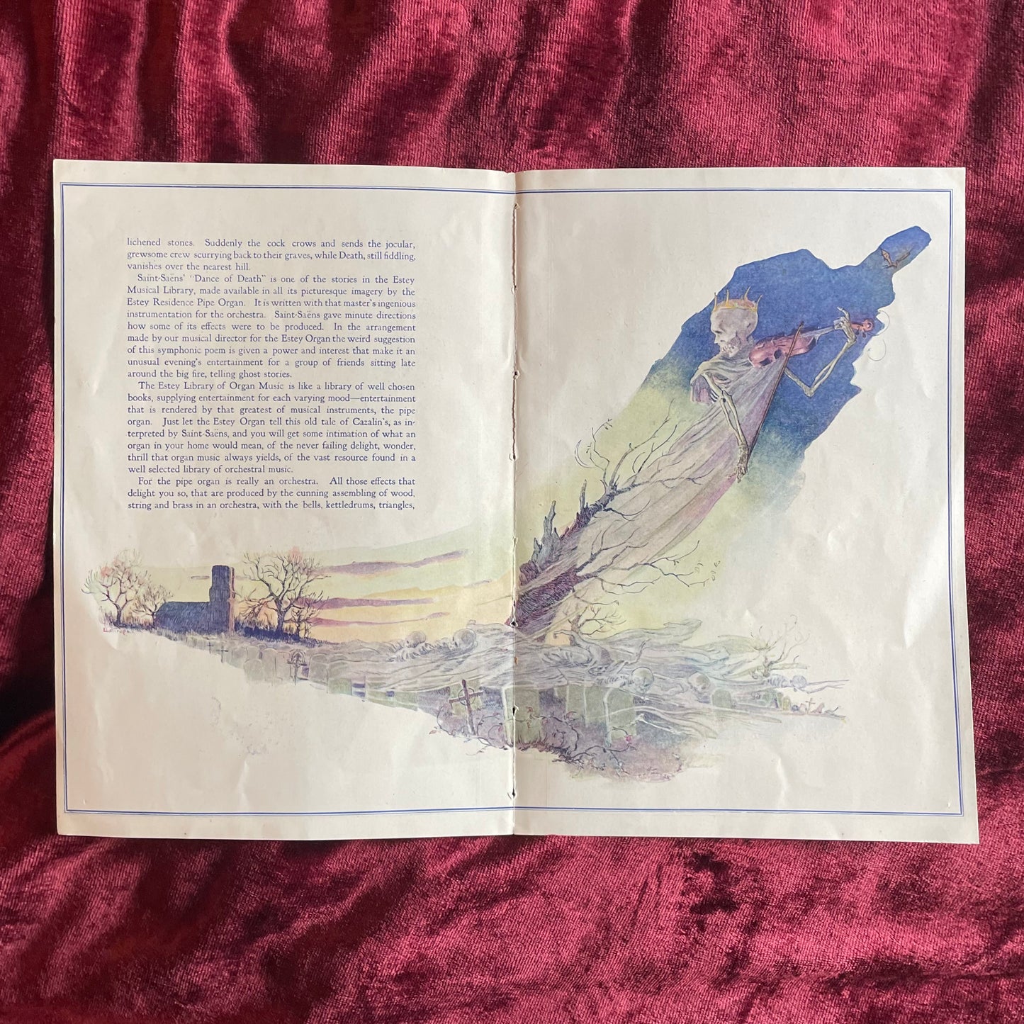 La Danse Macabre | Antique Estey Organ Ad | Halloween Collectible