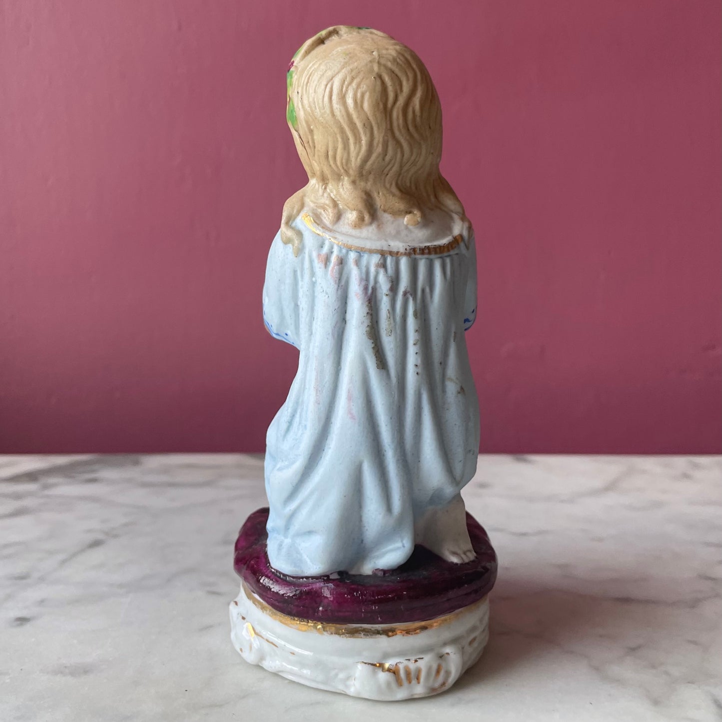 Victorian Praying Child Painted Bisque Figure