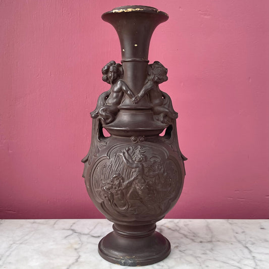 Victorian Faux Basalt Vase with Mythological Figures