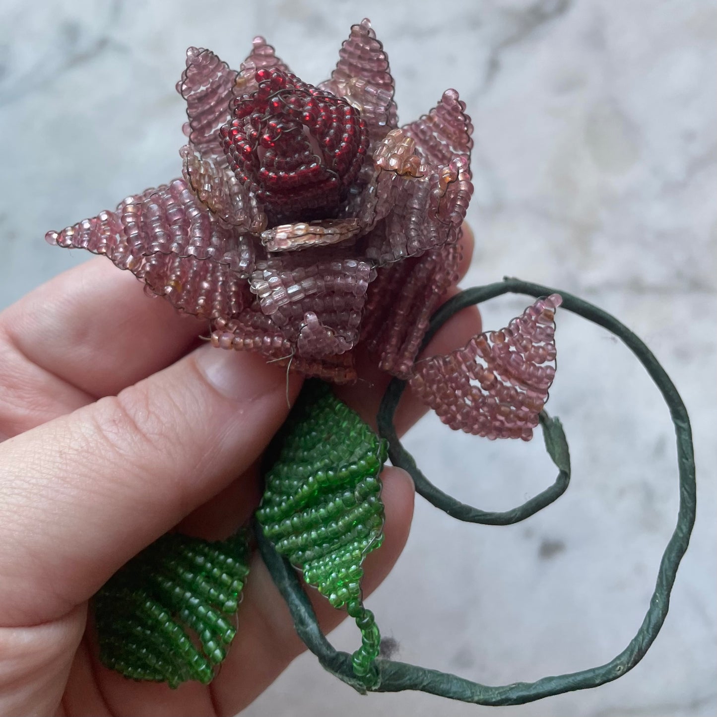 Antique French Beadwork Flowers