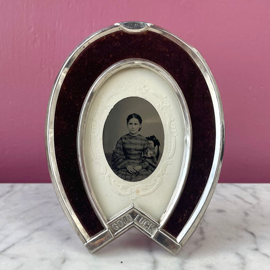 Victorian Tintype in Velvet Horseshoe Frame