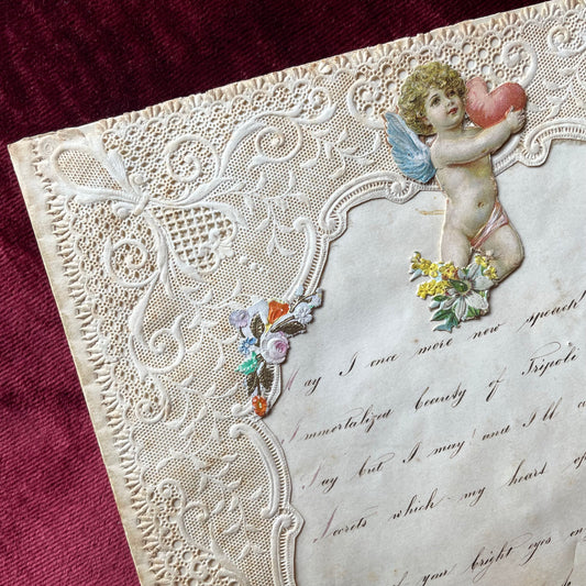 Victorian Quarto Valentine with Lace Paper and Hand Writing