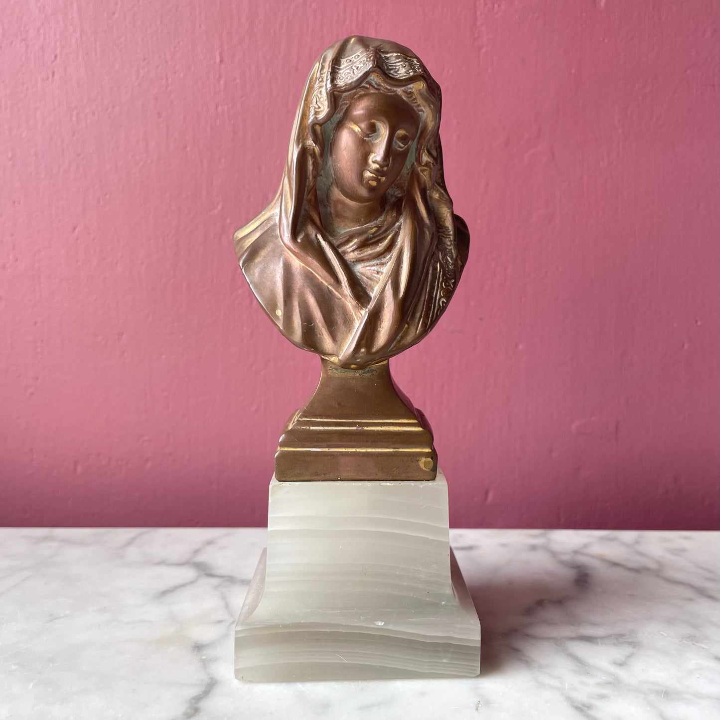 Antique Brass Madonna on Alabaster