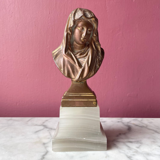 Antique Brass Madonna on Alabaster